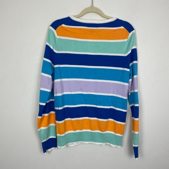 Lands' End Women's‎ M TALL Purple Orange Striped Button Up Cotton Cardigan - Picture 5 of 9